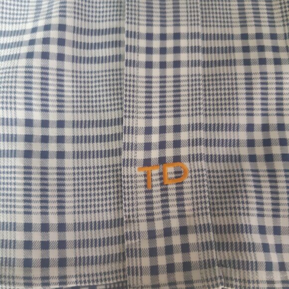Thomas Dean SZ M French Cuff 100% Cotton Navy/White Plaid Men's Button Up Shirt - Picture 11 of 15